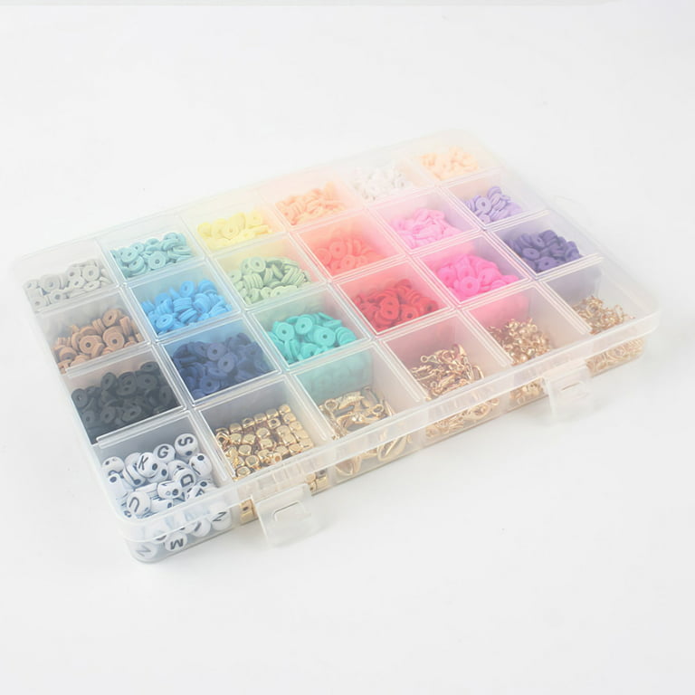 Toma 4800pcs 24 Grids Clay Flat Beads Colorful Polymer Clay Beads Household  Round Clay Spacer Beads with Storage Box for Bracelet Necklace Earring 