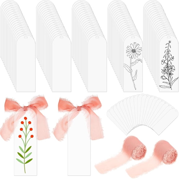 50pcs Acrylic Bookmark Blanks Clear Bookmarks Acrylic Tags DIY Craft Transparent Bookmark with 2 Rolls Ribbon for Reading Lovers for School Presents(5.9 x 2 Inch)Q