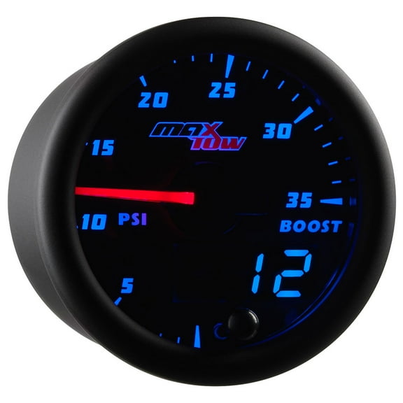 MaxTow | Black & Blue Double Vision Series 35 PSI Boost Gauge for Trucks