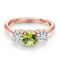 thumbnail image 3 of Gem Stone King 18K Rose Gold Plated Silver Green Peridot and White Moissanite Engagement Ring for Women | 2.00 Cttw | Round 6MM | Gemstone August Birthstone | Size 5, 3 of 7