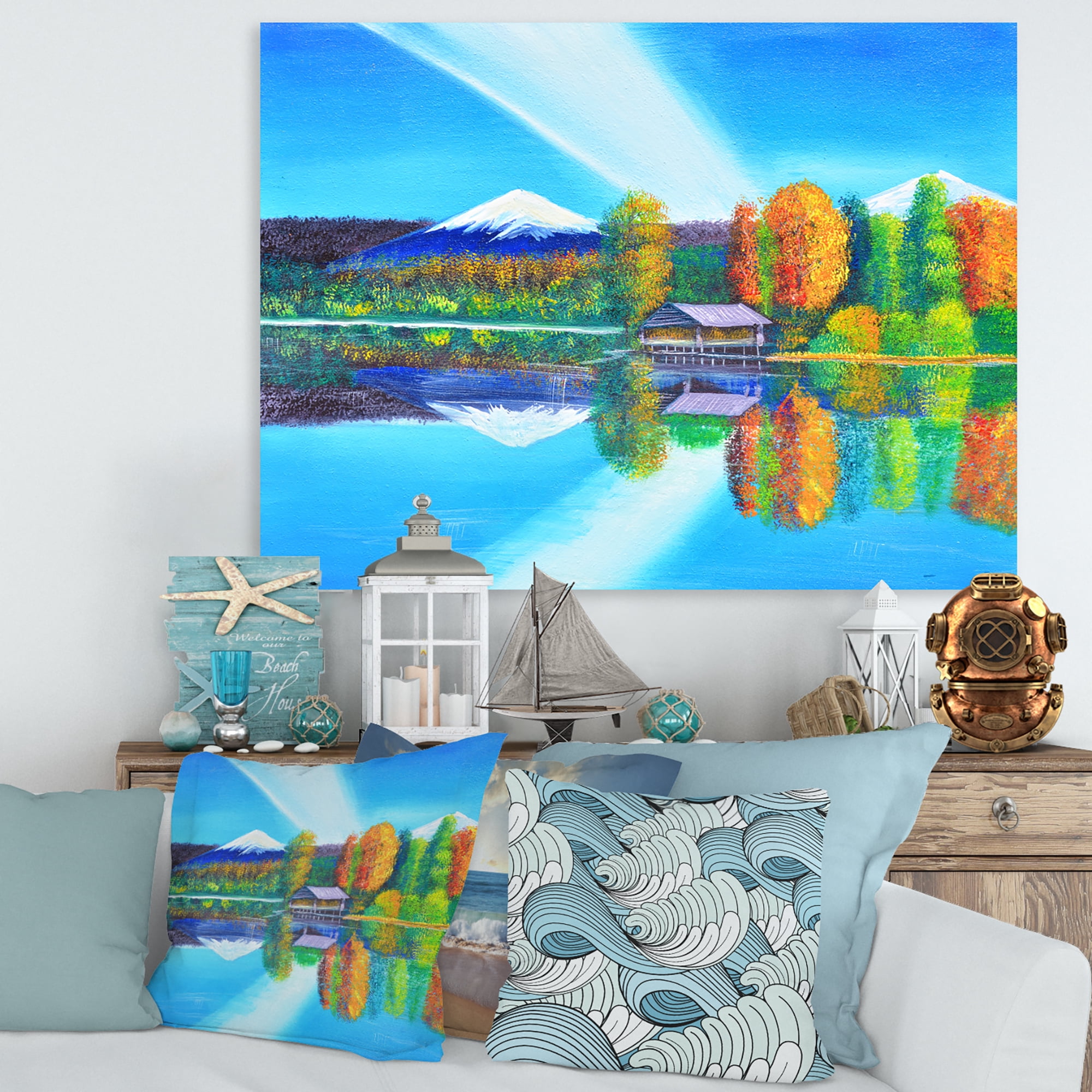 Designart ' Reflection Of Mountain and Sky On The Lake Water ' Nautical & Coastal Canvas Wall Art Print