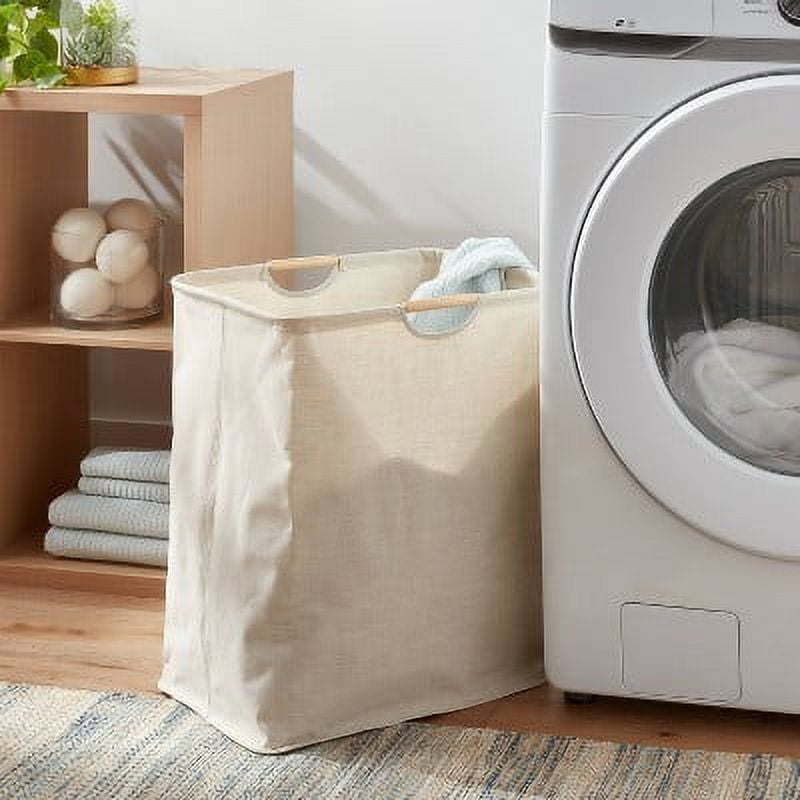 Canvas Rectangle Laundry Hamper - Beige, 80L Capacity, Open-Top, Multipurpose Clothes Sorter, No Assembly Required