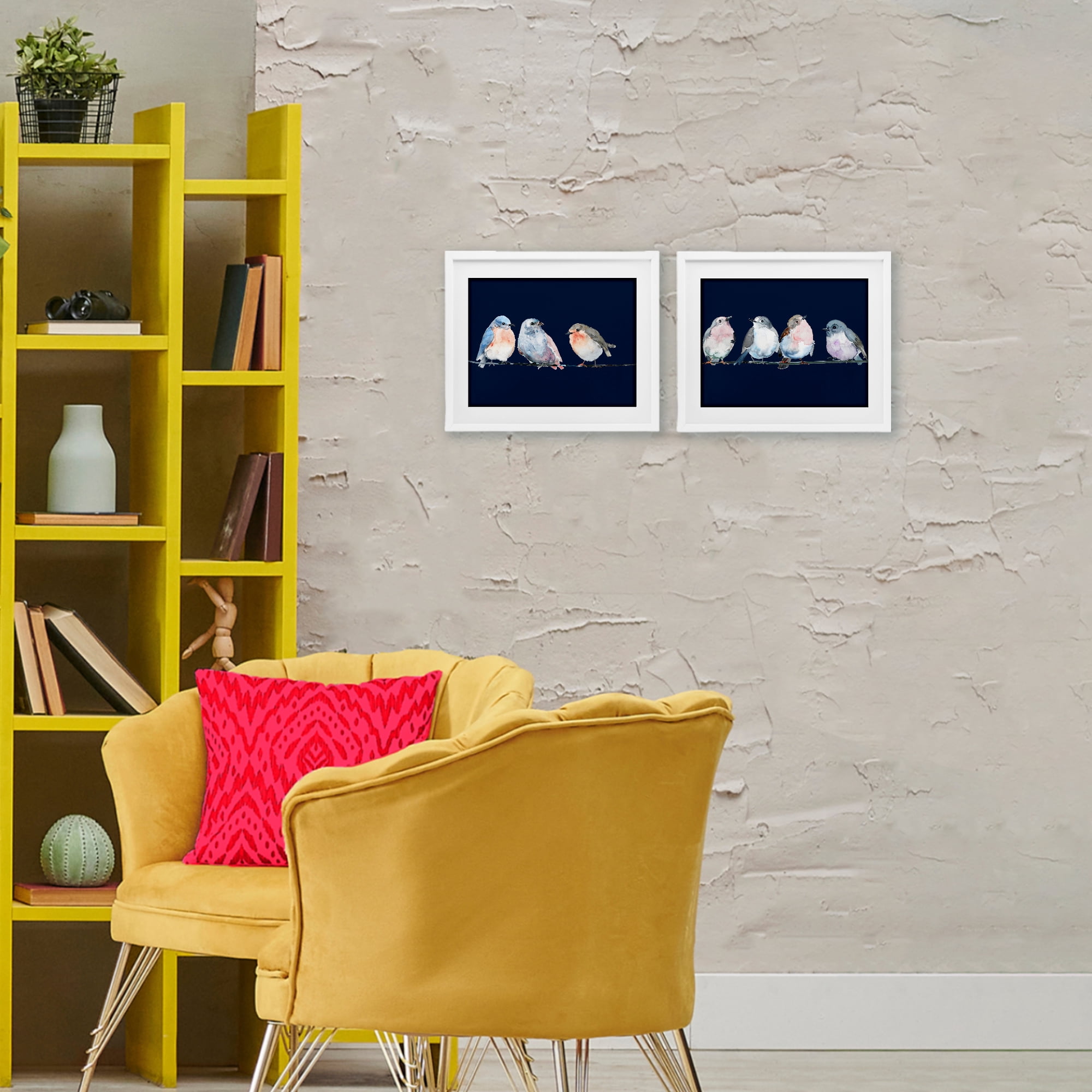 Stupell Industries Perched Navy Toned Birds 2 Piece White Framed Print Under Glass Set, design by Lorenzo Collective