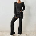 thumbnail image 2 of Diufon Womens Knit Sets Round Neck Long Sleeve Side Hem Split Sweaters Solid Color Trousers, 2 of 7