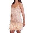thumbnail image 3 of Vestido con borlas de plumas y lentejuelas Vestido sin mangas brillante para mujer Vestido con lentejuelas y cuello en V con flecos, 3 of 5