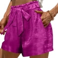 thumbnail image 3 of cocolona Womens Summer Casual Satin Beach Shorts Solid Color Elastic Waist Bow Wide Leg Vacation Lounge Shorts with Pockets, 3 of 5