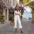 thumbnail image 3 of Linen Capri Pants Women 2026 Spring Summer Casual Lightweight Petite Elastic Waist Straight Leg Capris with Pockets White L, 3 of 8