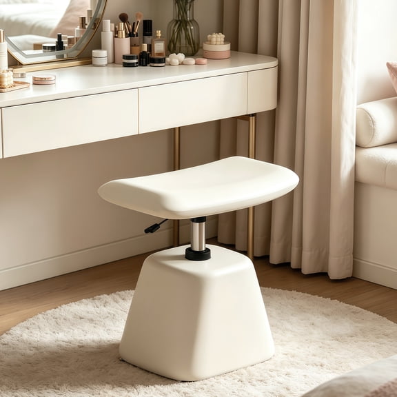 XUEGW Multi‑Functional Adjustable‑Height Vanity Stool, 300‑Lbs Padded Ottoman Stool Tuckable Under Desk for Girls Bedroom, White