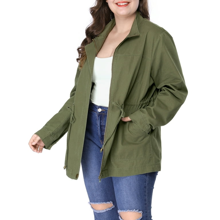 Unique Bargains Women s Plus Size Drawstring Waist Zip up Utility