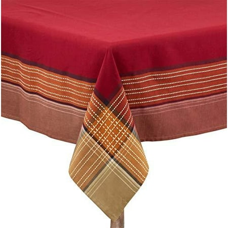 

Fennco Styles Autumn Plaid Border Design 100% Cotton Tablecloth 70 W x 70 L