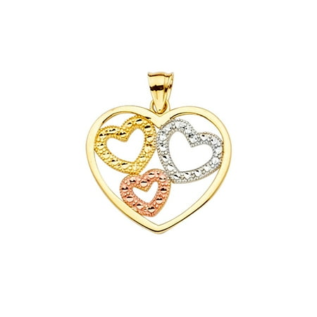 14k Heart Gemstone Pendant - FB Jewels 14K White Yellow And Rose Tri Color Gold Heart Pendant 21mm X 19mm