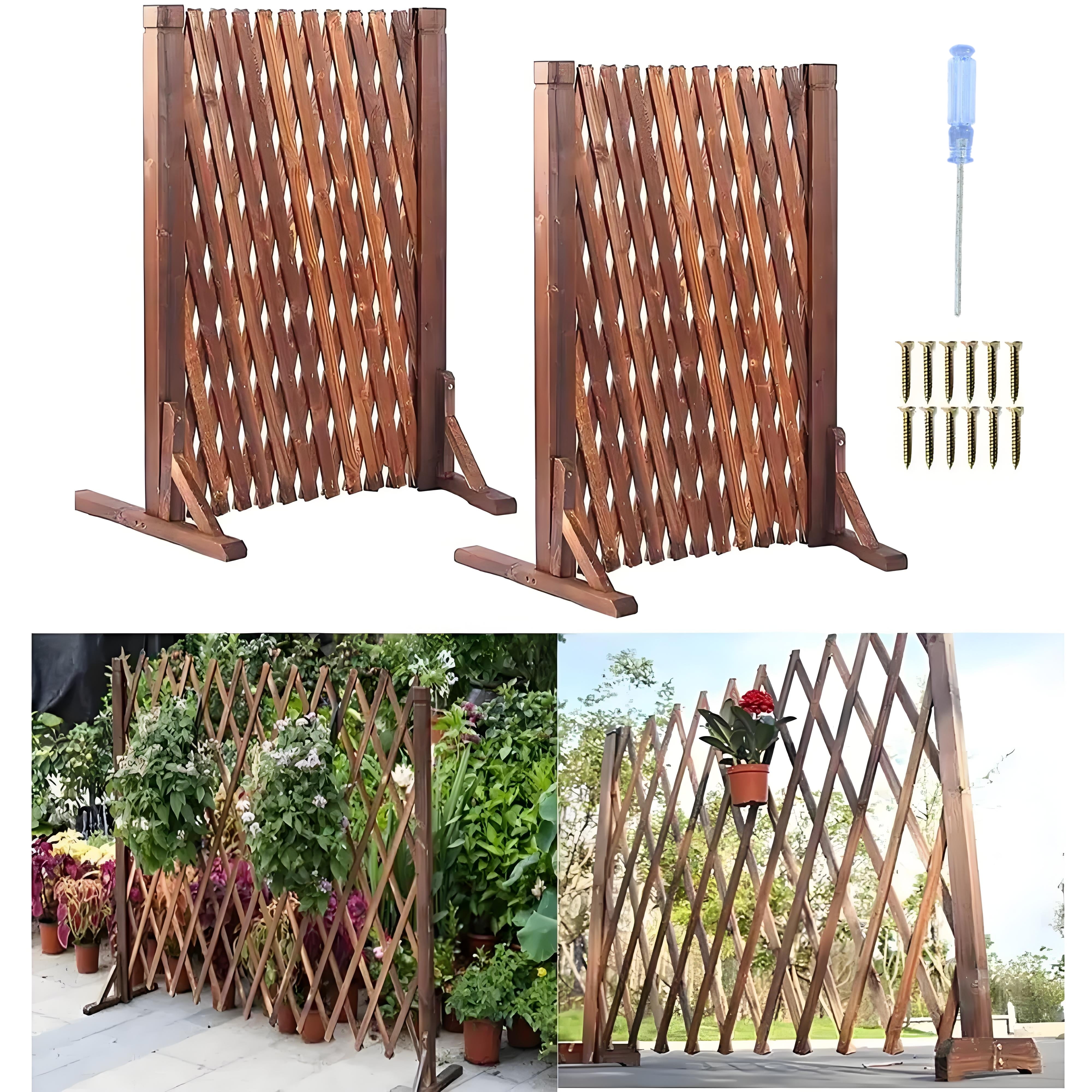 IAJXWI 2 Pack 27.5" x 63" Extendable Instant Wood Fence, Pet Gate Retractable Fences Barrier Section Partition for Home Garden Indoor Outdoor Yard, Dog Gate