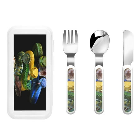 

Salouo Colorful Viper Snake Pattern 3 Pieces Toddler Utensils Kids Silverware Set Stainless Steel Utensils for Kids Children Safe Spoons Forks & Knife Dishwasher Safe