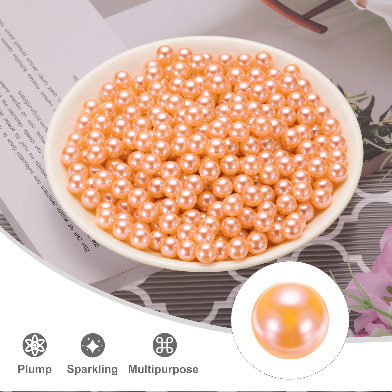 Unique Bargains Round Faux Pearl for Crafting No Hole Pearls for Vase Fillers Orange