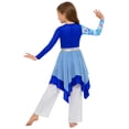 thumbnail image 2 of Choomomo Kids Girls Worship Praise Dance Outfit Camouflage Printed Irregular Liturgical Dress with Wide Leg Pants Blue White 10, 2 of 5