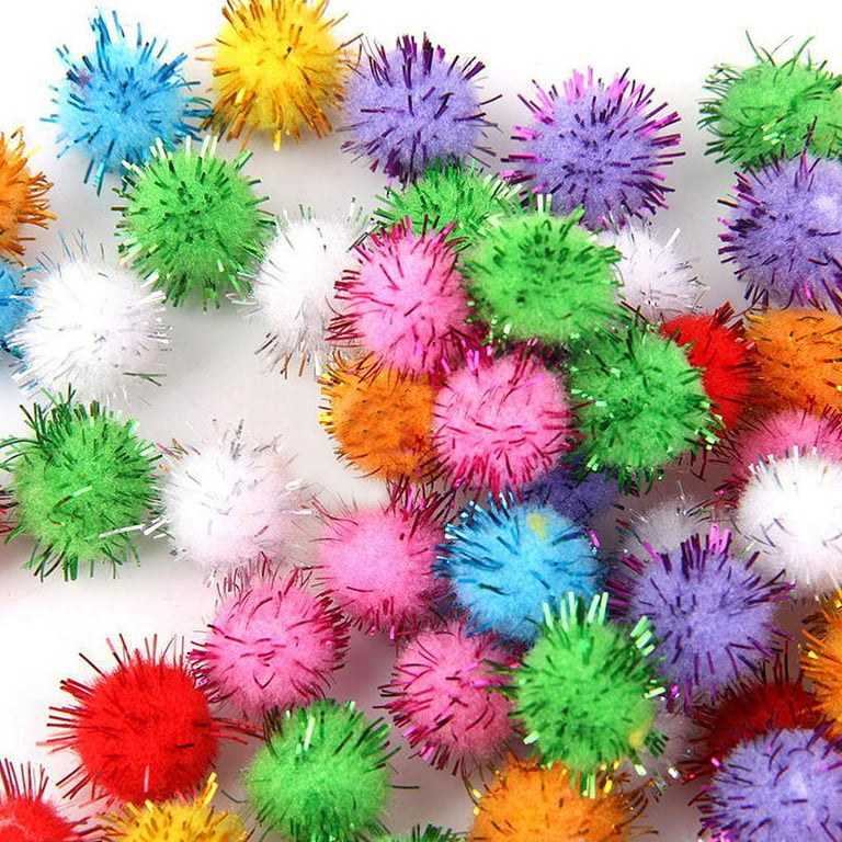 100 Pieces Arts Craft Pompoms Glitter Poms - Assorted Color (1.5cm with Glitter Tinsel), Size: 1.5 cm, Other