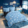 thumbnail image 2 of meiyoeat Kawaii Blue Cartoon Coral Shark Full Size Bedding Sets for Boys Girls, Cute Kids Starfish Marine Full Size Bed in a Bag, Blue, Black Reversible, 7-Piece, 2 of 5