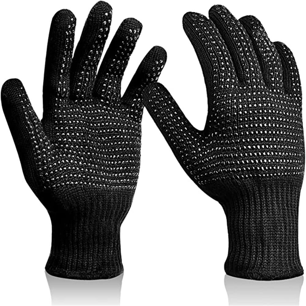Dicasser Heat Resistant Gloves with Silicone Bumps, 2Pcs Professional Heat Proof Glove Mitts for Hair Styling Curling Iron(Black)