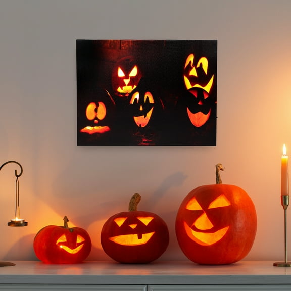 Northlight LED Lighted Silly Jack-O-Lanterns Halloween Canvas Wall Art - 15.75" x 12"