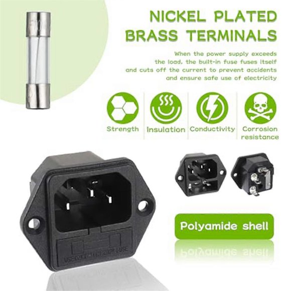 AC 250V 10A 2 in 1 Mount Inlet Module Plug Socket Power Entry Connector Male Blades with 10A Fuse(Pack of 6Pcs)