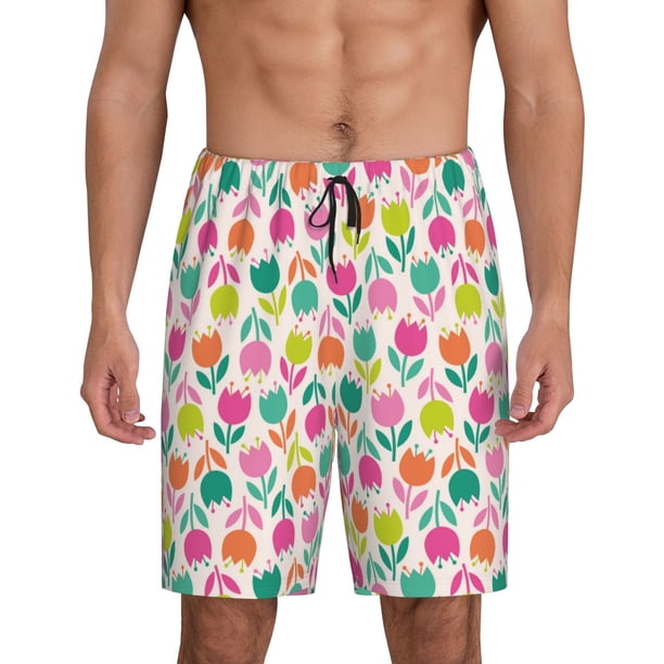 Balery Tulips Flowers Pantalones cortos de pijama de punto de algodón para hombre con cinturilla y bolsillos-Medium