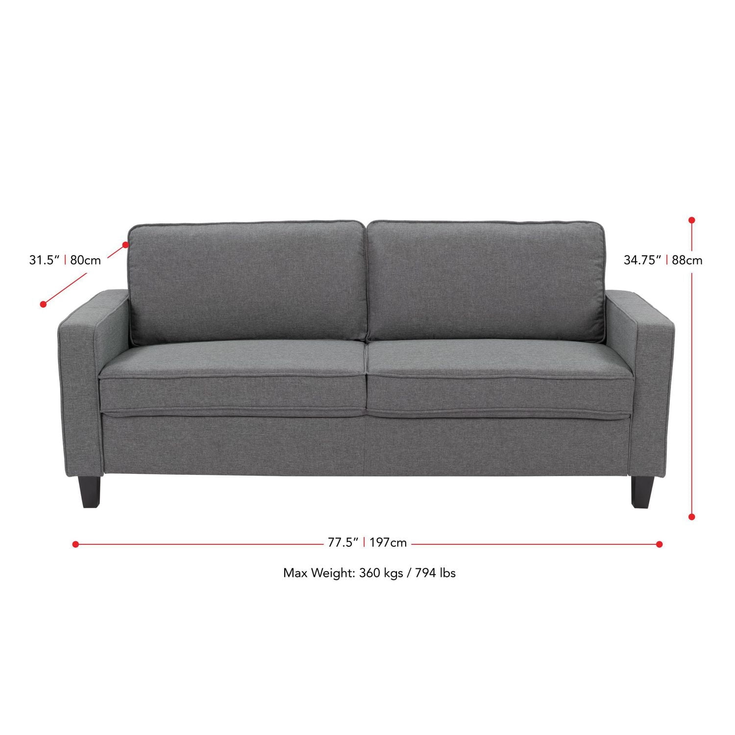 Canapé trois places pour adulte CorLiving Georgia gris avec pieds en bois