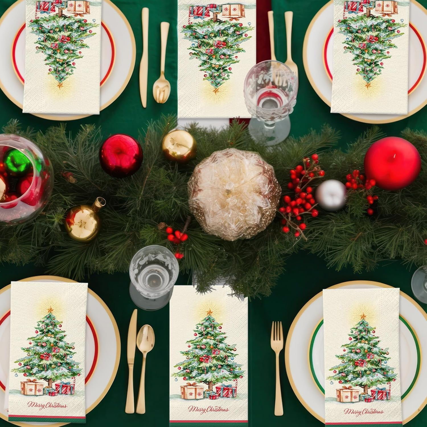 100 Pcs Christmas Disposable Paper Decorative Guest Napkins | Xmas Dinner Hand Napkin For Home Kitchen Bathroom Wedding Holiday Decor
