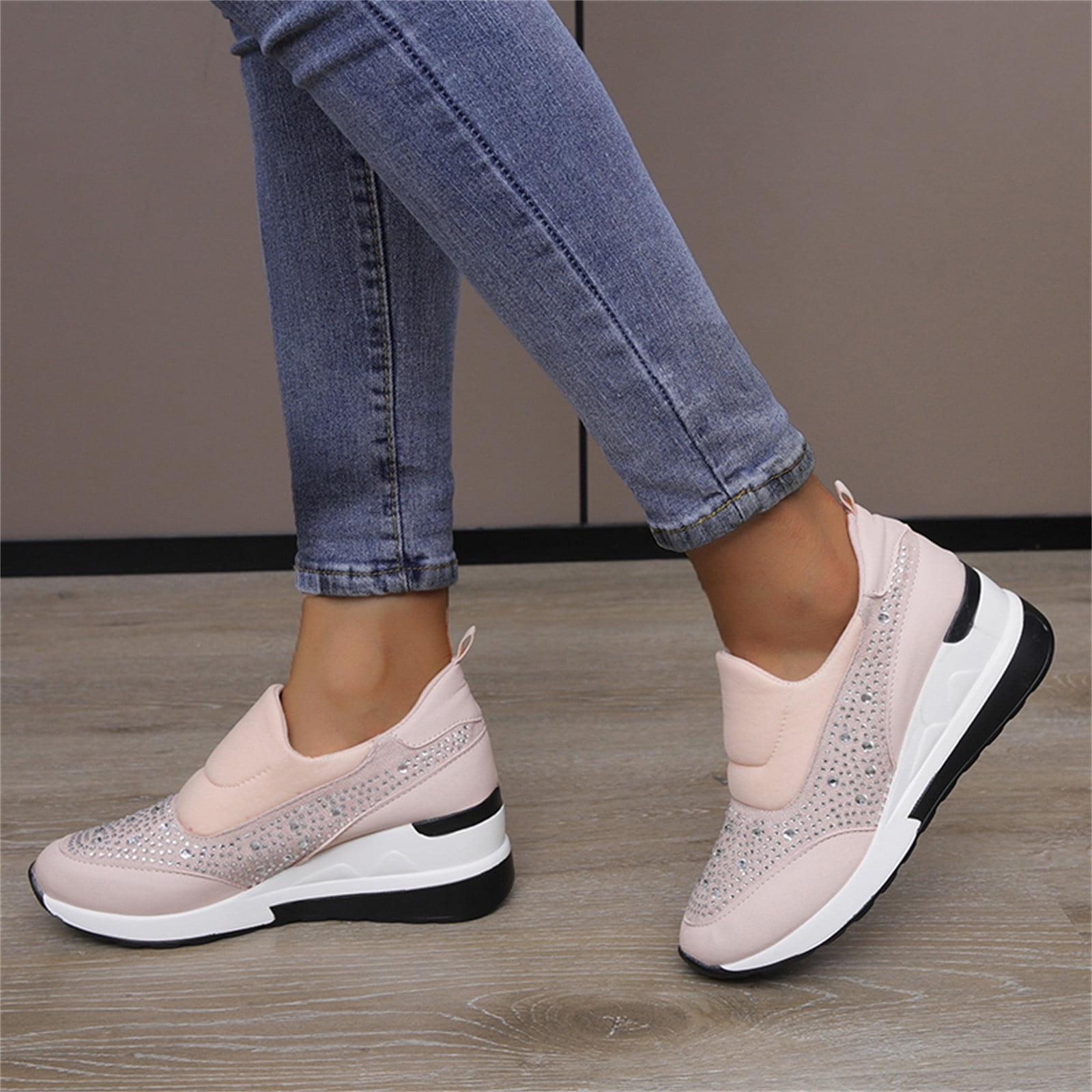 c♡ XIAQUJ Ladies Fashion Rhinestone Leather Cloth Patched Thick