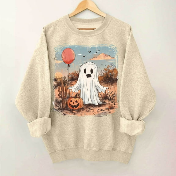 Inverlee Women's Halloween Sweatshirts Plus Size Pumpkin Ghost Graphic T-shirt Classic Crewneck Sweatshirt Long Sleeve Tunic Pullover Tops Halloween Costumes