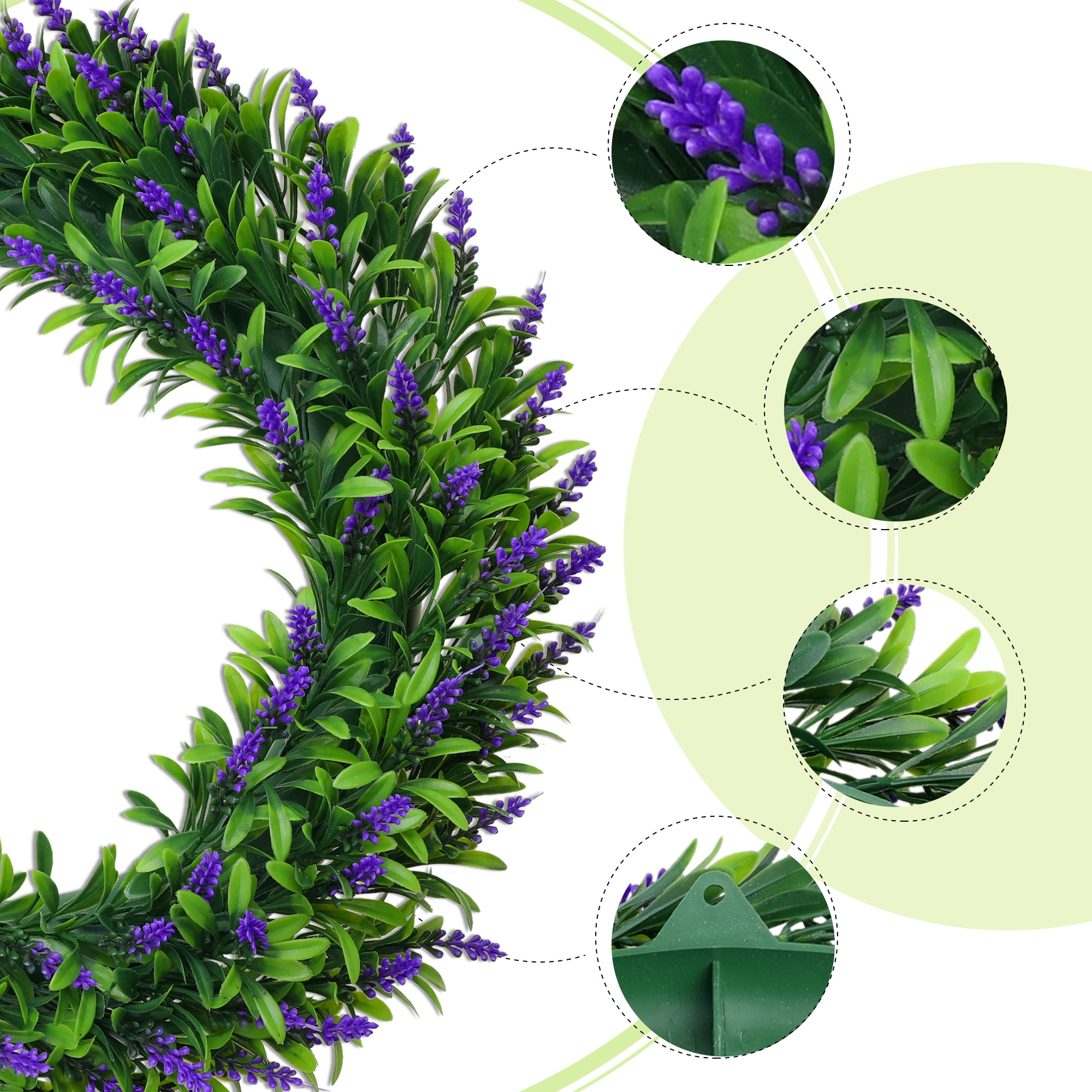 Unique Bargains Lavender Wreath for Front Door Artificial Wreaths Plastic Green Leaves