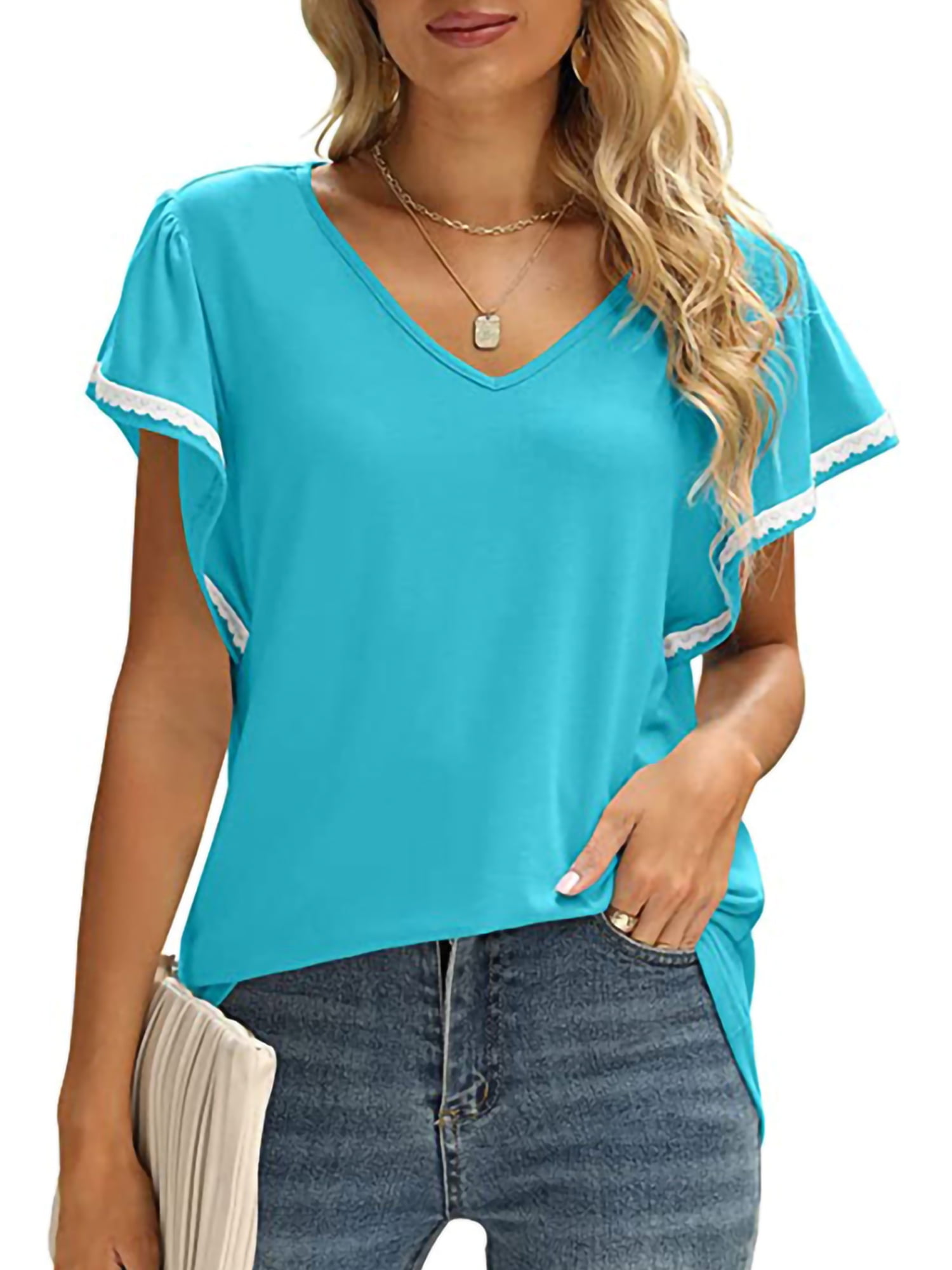 Capreze Ruffle Pullover T Shirt Blouses for Women Summer Loose Baggy ...