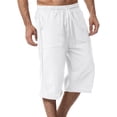 thumbnail image 3 of 3/4 Linen Capri Pants for Men Loose Fit Elastic Drawstring Waist Cropped Trousers with Side Pockets Breathable Lightweight Summer Casual Beach Yoga Workout Bottoms, #03 White, XL, 3 of 5