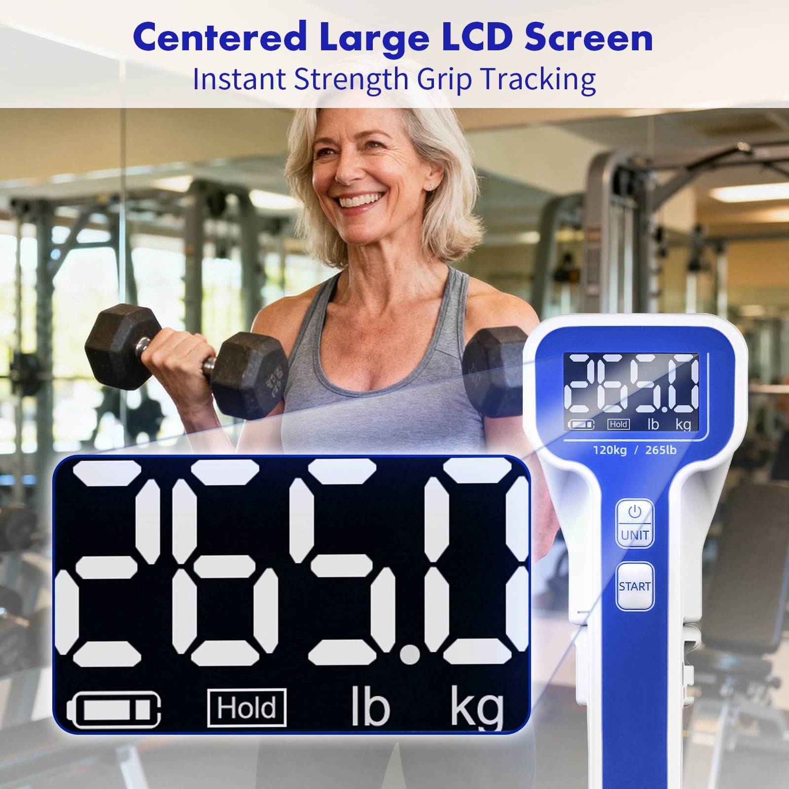 ‎Handexer Grip Strength Tester 265lb/120kg, Digital Hand Dynamometer FDA Registered with Backlit LCD for Grip Strength Testing and Training