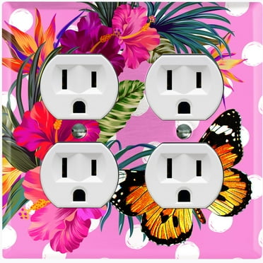 Metal Light Switch Plate Cover Hibiscus Flower Butterfly Pink Polka Dots FLW035