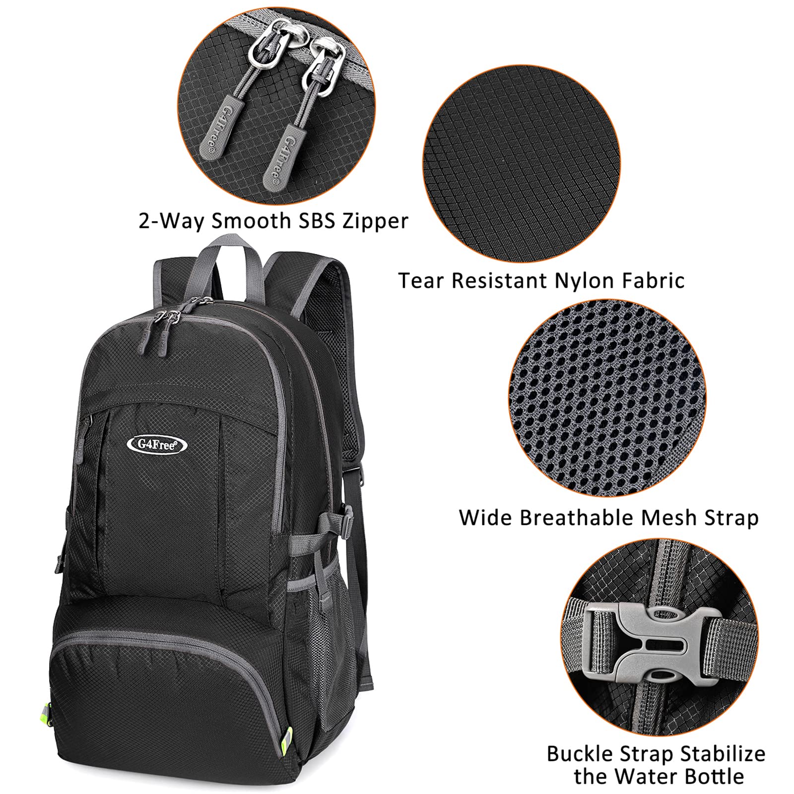 G4Free 40L Lightweight Packable Hiking Backpack, Waterproof Travel Daypack