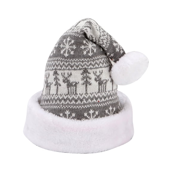 Yuanlong Womens Santa Hat Reindeer Snowflake Print Christmas Hat Plush Pompom Top Winter Warm Holiday Party Headwear