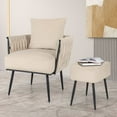 thumbnail image 2 of Gymax Modern Dutch Velvet Accent Chair & Ottoman Set Single Leisure Sofa Chair Beige, 2 of 10