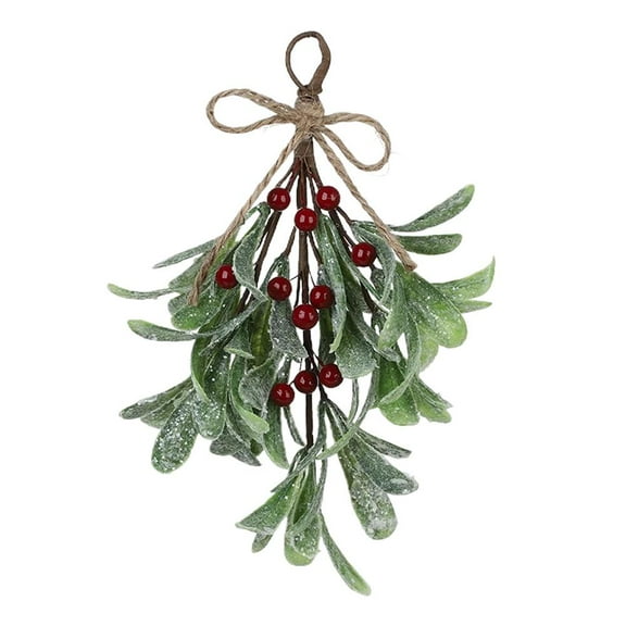 9.1inch Artificial Hanging Mistletoe, Artificial Mistletoe Picks Christmas Mistletoe Ornament with White Bow, Artificial Mistletoe Branches, Fake Plants Outdoor Garden Decoration