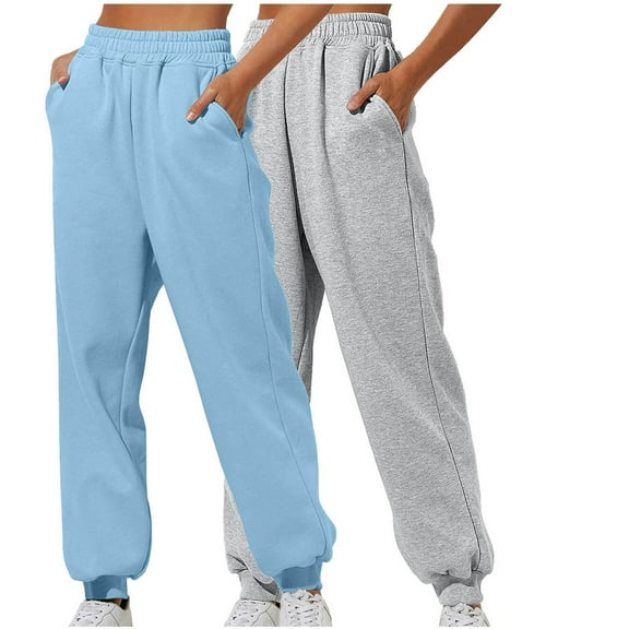 Lmnyox Women's Sweatpants 2 Pack Elastic High Waist Pocket Joggers Cinch Bottom Drawstring Athletic Pants Activewear