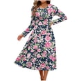 thumbnail image 7 of Ynynloco Women's Casual Long Sleeve Dresses A line Empire Waist Knee Length Loose Swing Party Dress with Pockets, 7 of 7