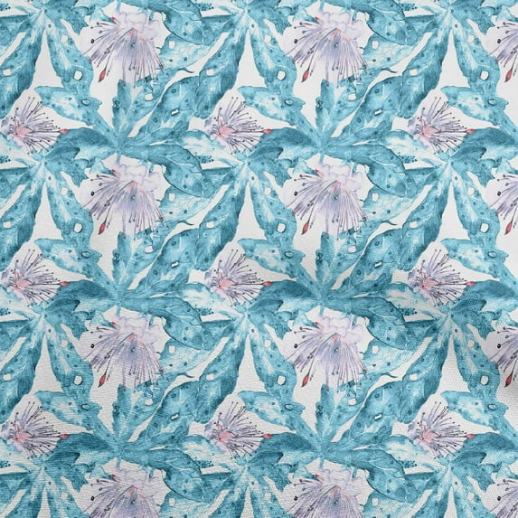 oneOone Cotton Flex Turquoise Blue Fabric Tropical Floral Fabric For Sewing Printed Craft Fabric By The Yard 40 Inch Wide
