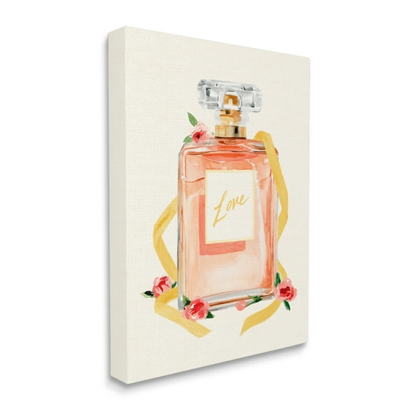 Stupell Industries Love Text over Pink Floral Perfume Bottle Canvas Wall Art, 30 x 40, Design by Annie Warren