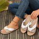 thumbnail image 4 of Naranja Y Zapatos Blancos Color Bloque Crisscross Sandalias Planas, Zapatos Casuales de las Mujeres Más Tamaño Abierto Dedo Del Pie Tejido Verano, 4 of 7