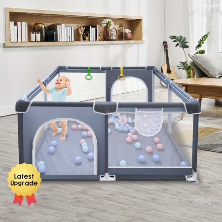 Baby Playpen for Toddler, Large Baby Playard, Indoor & Outdoor Kids Activity Center with Anti-Slip Base, Sturdy Safety Play Yard with Soft Breathable Mesh, Playpen for Babies(Black,50”×50”)