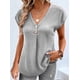 thumbnail image 3 of Camiseta holgada con botones y cuello en V para mujer, Top informal de manga corta con murciélago, versión coreana, novedad de verano, 3 of 5