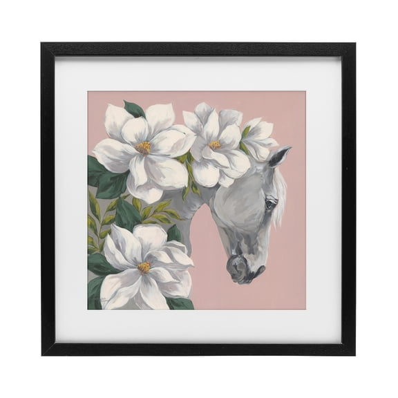 Stupell Industries Cottage Sweet Maggie Floral Horse Black Framed Print Under Glass, 13 x 13, by Michele Norman