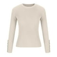 thumbnail image 4 of Clothes Sweaters for Women Oversized Sweaters Knitting Jumper Crewneck Long Sleeve Solid Color Fashion Loose Buttons Casual Knitted Top Fall Winter Pullover Sweater Khaki S, 4 of 8