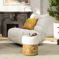 thumbnail image 1 of Nebula Round Burl Wood Ivory White Boucle Upholstered Ottoman, 1 of 8