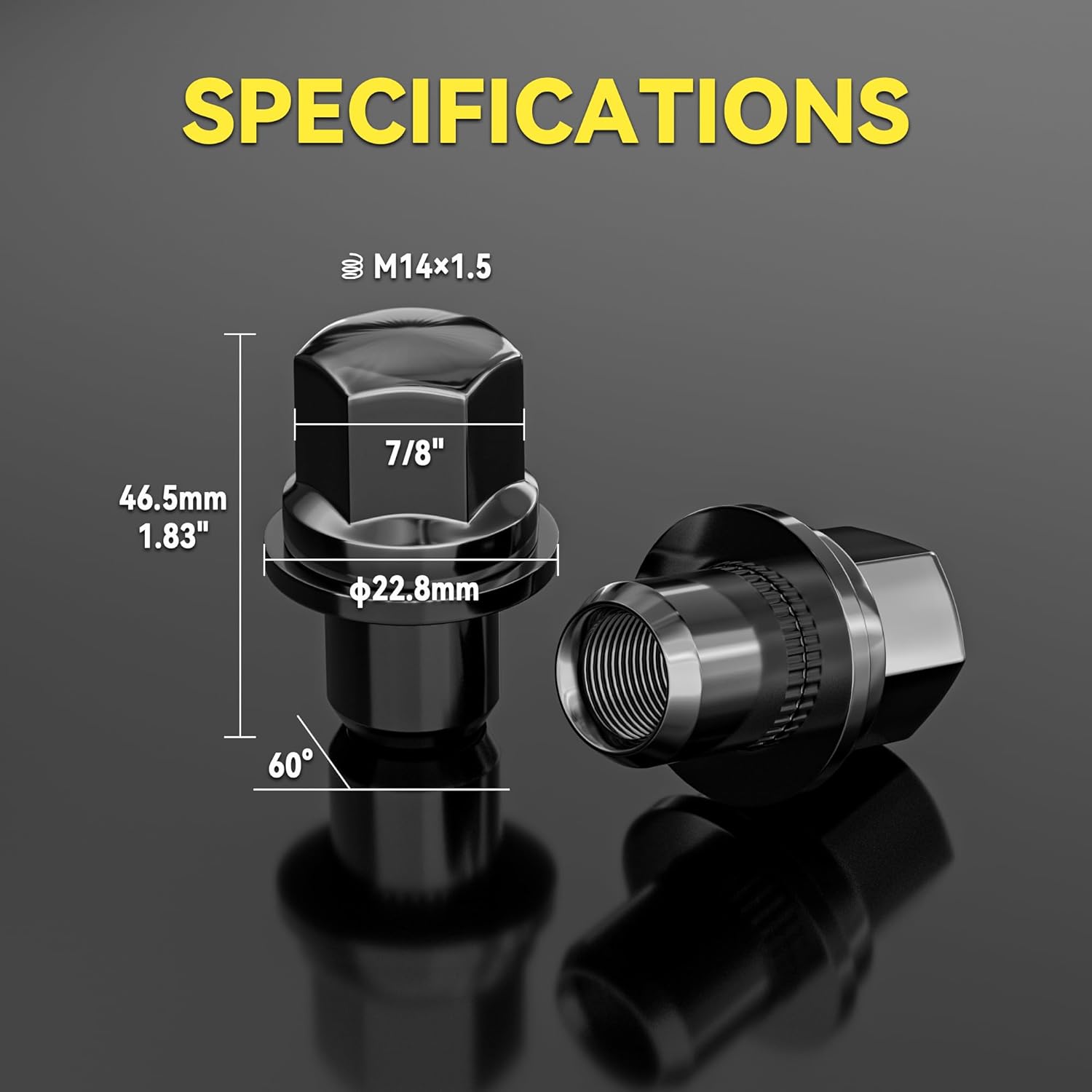 20PCS M14x1.5 Black Closed End Style Wheel Lug Nuts Mag Seat 1.83'' Tall 0.87'' Hex Wheel Lug Nuts for Land Rover LR3 LR4 Range Rover & Sport