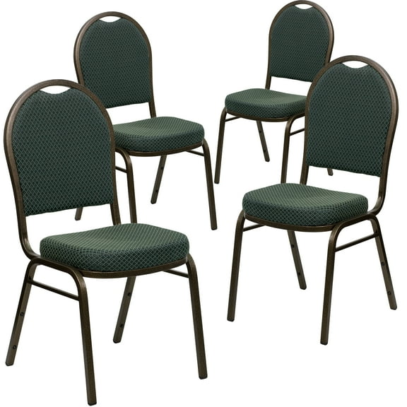 Flash Furniture 4 Pack HERCULES Series Dome Back Stacking Banquet Chair in Green Patterned Fabric - Gold Vein Frame